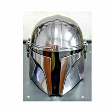 Medieval Mandalorian Helmet Steel Finish for Cosplay Costume Display
