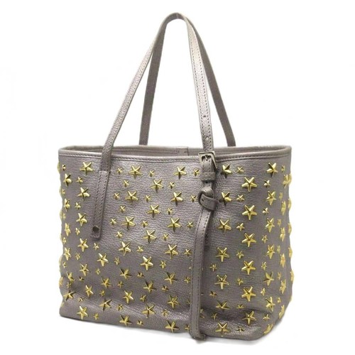 【Bag】JIMMY CHOO Sasha S Tote Bag, Star Studs, Silver Beige/Gold, Excellent