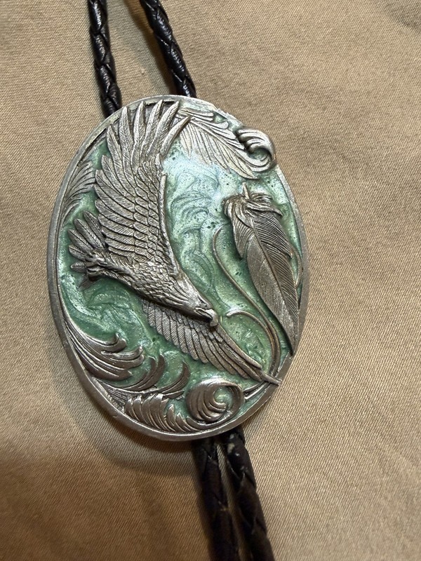 Vintage 1996 Siskiyou Pewter And Enamel Eagle Bolo Tie - Marked & Numbered