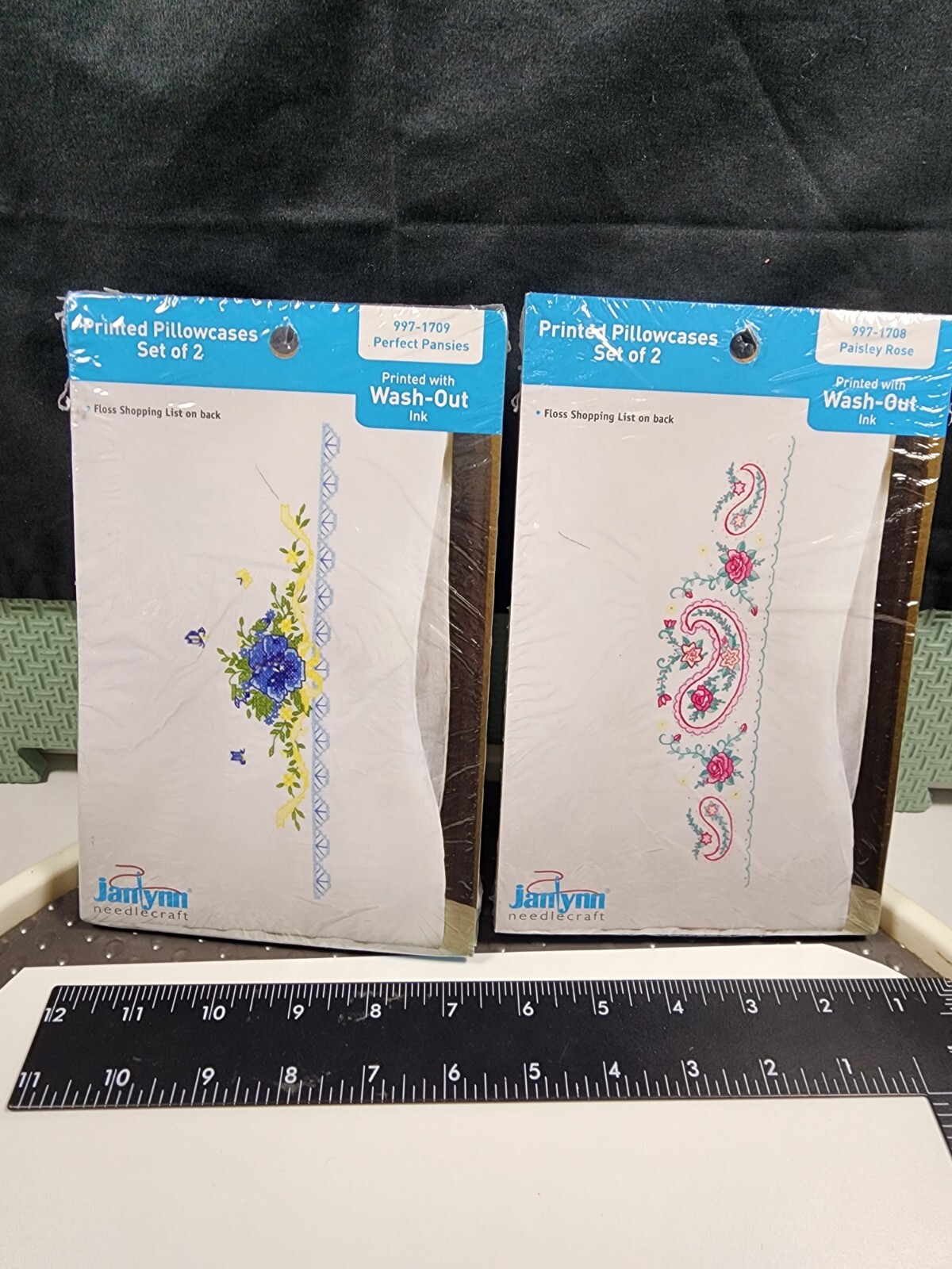 2 VTG Janlynn Stamped Embroidery Pillowcase Sets Perfect Pansies