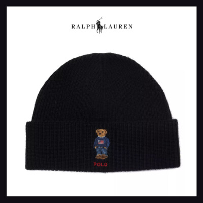 NWT Polo Ralph Lauren Men's Solid Flag Bear Black Beanie $58 Free Ship 