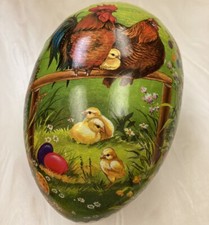 Vintage JUMBO 7" Paper Mache EASTER EGG Chicken FILLABLE Candy Container Germany