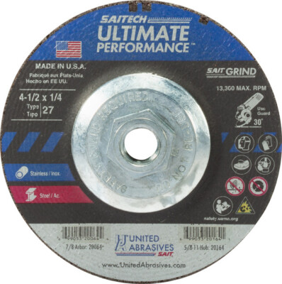 United Abrasives Sait 4-1/2 ''x 1/4 ''x 7/8'' Saitech Grinding Wheel 25 Pack-20064