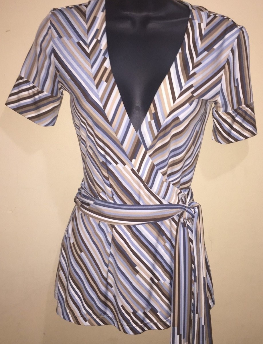 BCBGMAXAZRIA SZ XS Crossover Blouse STRIPED MULTI-COLOR Top