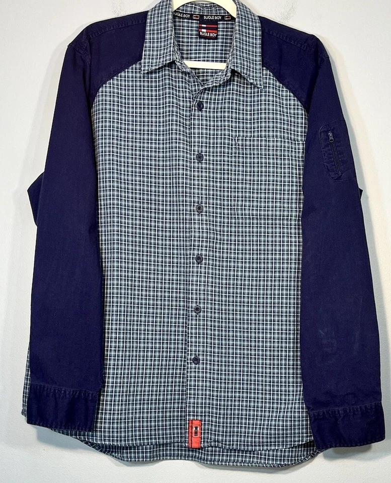 Vintage Bugle Boy Shirt Mens Large Button Up Windowpane Plaid 90s Streetwear - Image 2 of 4
