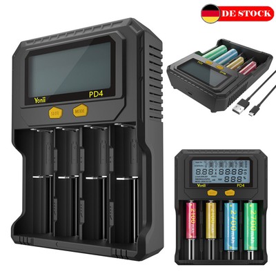 4 Slots Akku Ladegerät USB Charger Batterieladegerät für Lithium Batterie DE