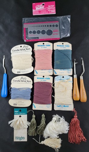 Candle Wick Yarn Pink & Blue Susan Bates Knit Chek Tassels Craft Supplies Lot