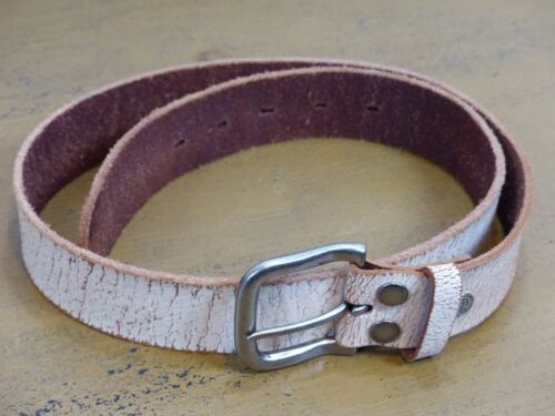White Leather Distressed belt Men's size 34 - Zdjęcie 1 z 10