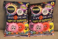 Lot of 2 Packs of Day of the Dead Halloween Light up Balloons 10 Total - SEALED