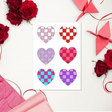 6 Retro Heart Stickers - Hearts Sticker Sheet - Multi-Colored