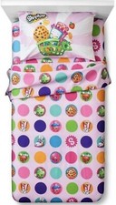 NEW Kids Shopkins 3pc Twin Fitted Sheet, Flat Sheet Pillowcase Bedding Set