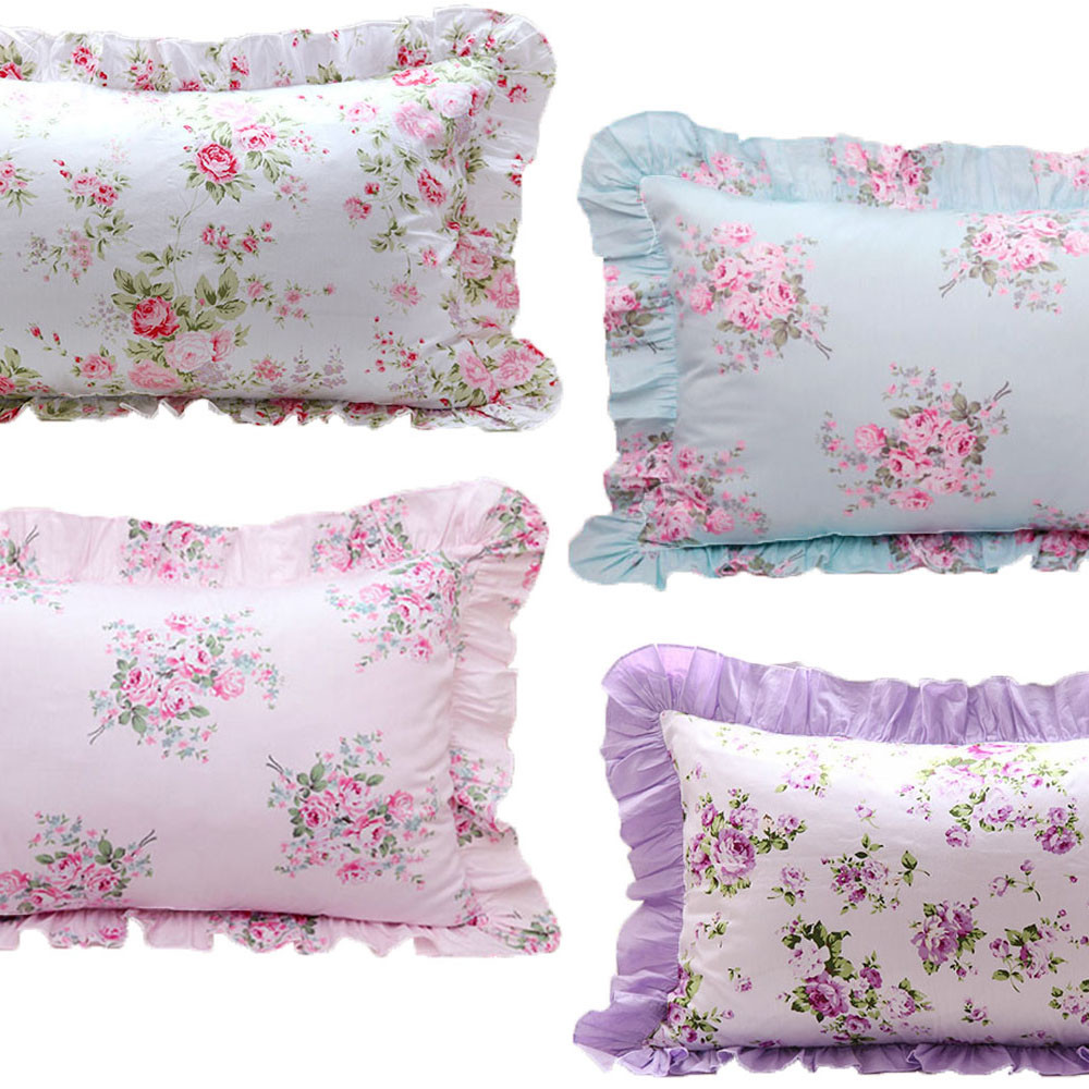 Floral Ruffled Pillow Case / Sham Shabby Chic Cottage Country Vintage