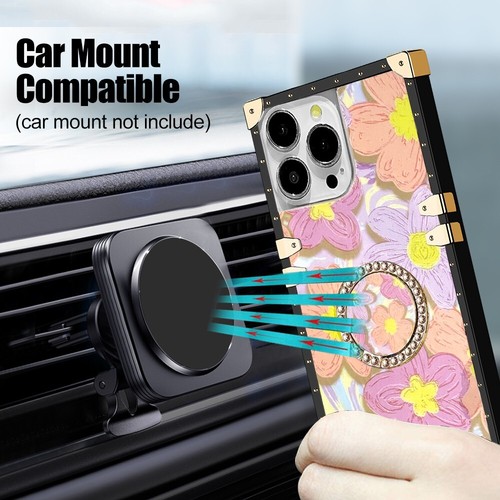 For Various Phone Oil Painting Flower Case Diamond Ring Holder Shockproof Cover - Picture 5 of 9