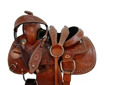 KIDS PONY SADDLE WESTERN PLEASURE TRAIL FLORAL TOOLED LEATHER USED TACK 10 12 13