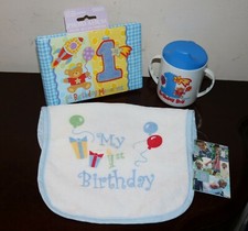 Zestaw śliniaków na 1 urodziny chłopca, kubek sippy i album fotograficzny - NOWY