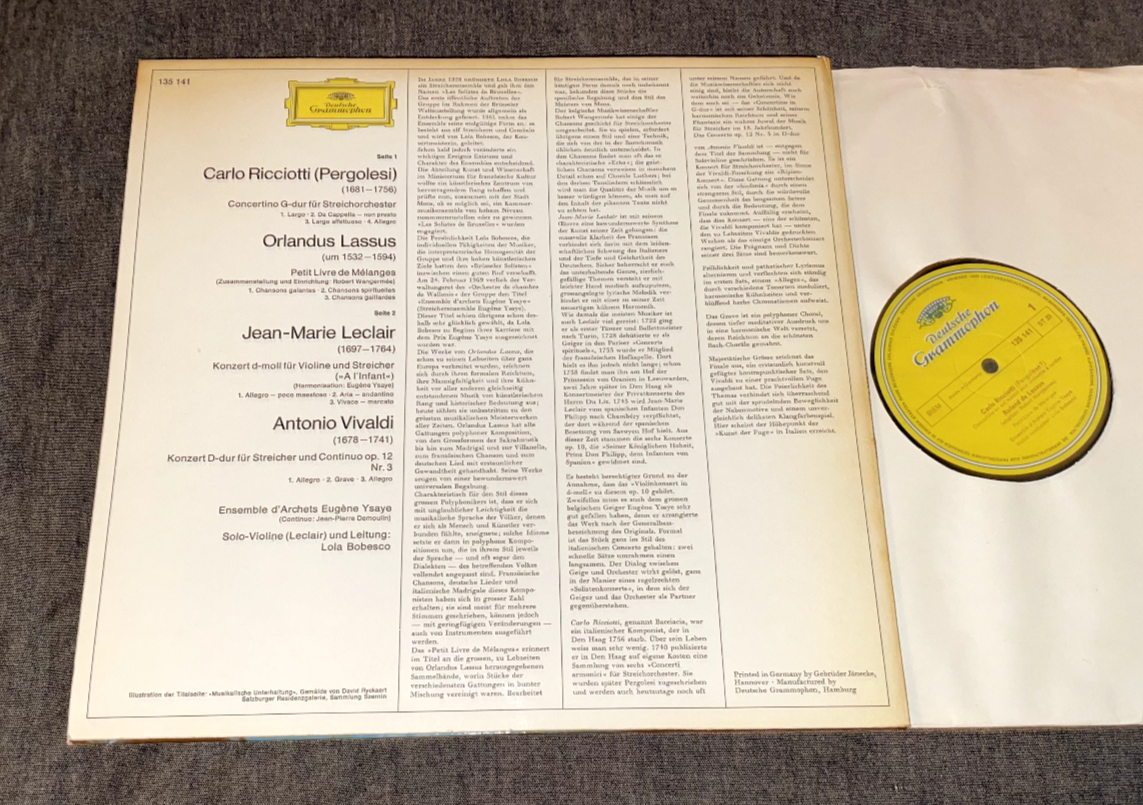 DGG 135 141 Lola Bobesco, violin: Ricciotti, Lassus, Leclair