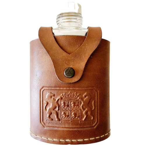 Vintage Irvinware Leather Flask Sheath Astoria NY USA Made w/ Glass Flask F9