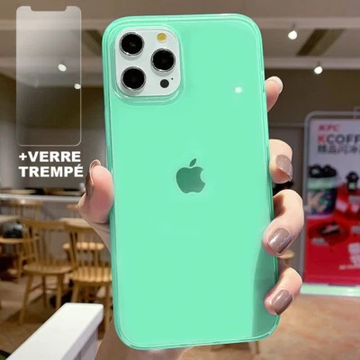 Coque Silicone + Verre Trempé pour iPhone 13 Pro Max 13 mini 12 11 XR X SE 8 7