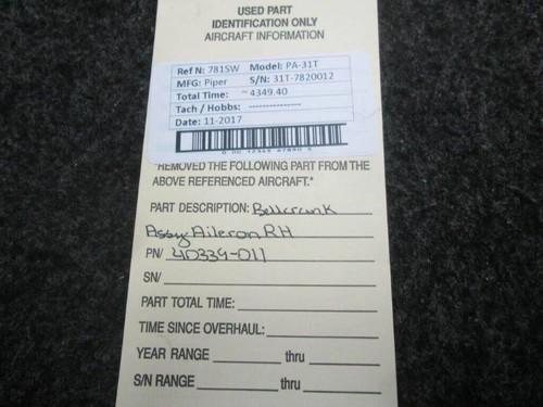 40339-011 (Casting#: 40338-1) Piper PA-31T Bellcrank Assy Aileron RH - Picture 5 of 5