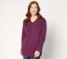 Denim & Co. Essentials Cotton Jersey Oversized V-Neck Tunic Top Deep Wine M New