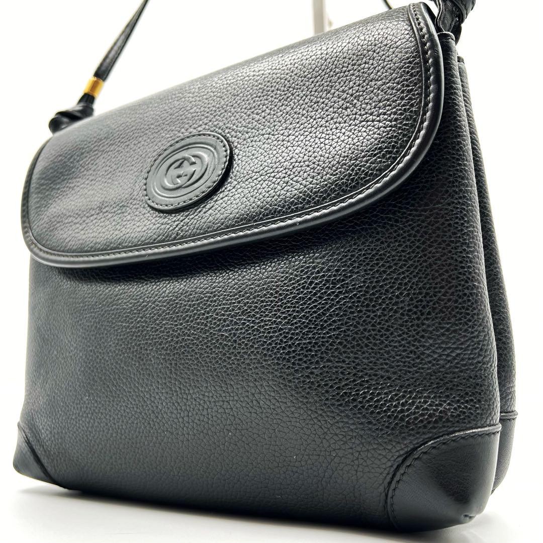 Vintage Gucci GG Interlocking Black Leather Shoulder Crossbody Bag