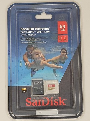 SanDisk Extreme 64GB microSDXC UHS-I Card 4K U3 V30 Micro SD Adapter New Sealed