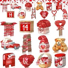 36 Pcs Valentine's Day Wooden Ornaments Valentine Tree Decorations Romantic
