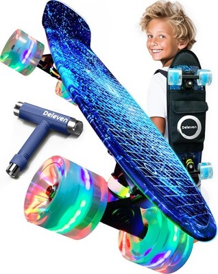 Deleven Skateboard mit Tragetasche, LED Rollen, Skate Tool und ABEC 7 Lager