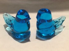Vintage 2 Blue Birds of Happiness Art Glass 1 Signed Leo Ward 1 Signed Ron Ray