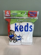 Vtg KEDS Kids White Tube Socks Deadstock NOS 6 Pair 9 to 2-1/2 Medium USA