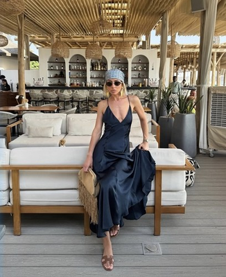 #ad ZARA NWT WOMAN $79 SS25 ZW COLLECTION SATIN EFFECT MAXI DRESS DARK NAVY 9763 987 $59.00