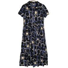 Seasalt Midi Dress Size UK 8 Blue Mainland Jersey Pebble Monoprint Mussel Pocket