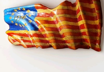 Hand Carved Wooden Waving American Flag -Betsy Ross Edition - Repurposed Wood