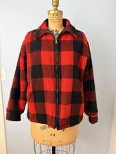 Vintage Woolrich Red Black Buffalo Plaid Wool Blend Jacket Mens L Talon Zipper