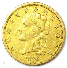 1836 Classic Gold Quarter Eagle $2.50 Coin - XF Details - Rare!