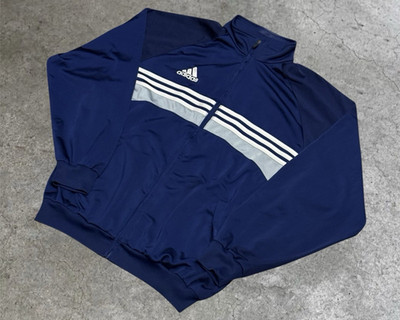 adidas Herren Trainingsjacke L blau/weiß/grau mit Reißverschluss Vintage 2000er