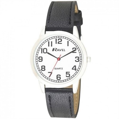 Uhr Schwarz 36mm Silber Gehäuse Poliert Kunstleder Armband Leicht Ablesbar Arabisches Zifferblatt.