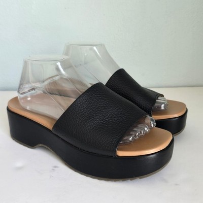 Vionic Trista Platform Slide Sandal Womens 10 Black Pebbled Leather Summer Beach