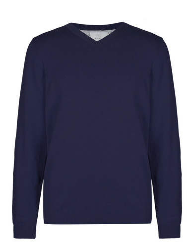 NEW V-Neck Jumper Mens Marks & Spencer Pure Cotton Knitted Sweater Indigo Blue