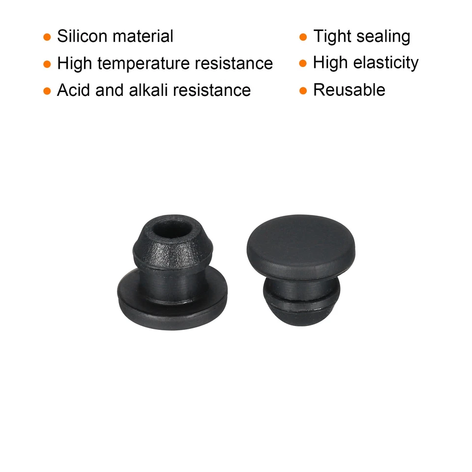 20 piezas tapones de silicona con orificio de bloqueo a presión de 5,5 mm/0,22 pulgadas de diámetro negro Foto 2 de 4