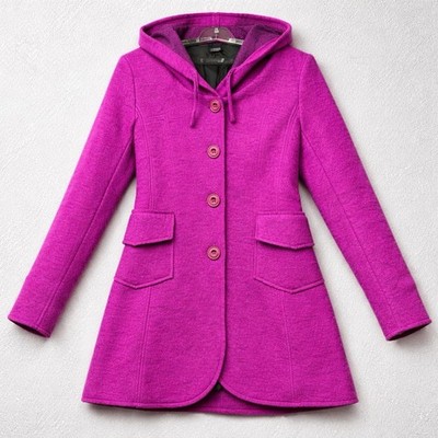 Floyd by Smith Women s Hooded Wool Coat Italy M Purple Button Front Lined Jacket