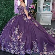 Purple Sweetheart Quinceanera Dresses Off the Shoulder Ball Gown Appliques Lace