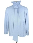 Maria De La Orden Blue Shirt Ruffle Neck Tie Blouse Asymmetric Button Size EU 40