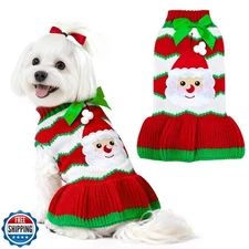 XGDMEIL Dog Christmas Sweater Dress with Leash Hole Turtleneck Xm