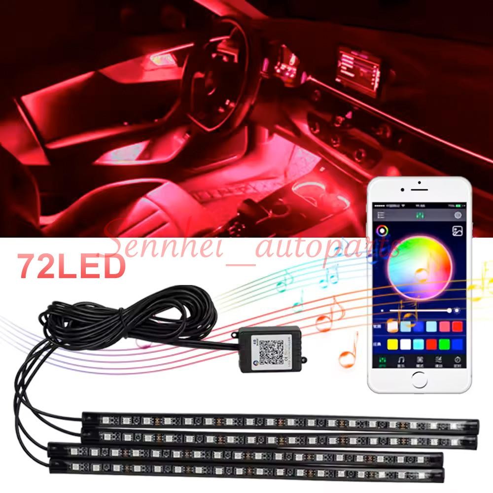 4x RGB 72 LED USB Car Interior Floor Atmosphere Light Strips Bluetooth Phone APP