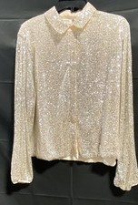 Flounce London Women's Plus Relaxed Sequin Shirt Silver NWT US 14