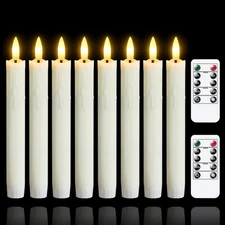 Flameless Flickering Taper Candles Two Remote 7.5 Inch Ivory Battery Operated...