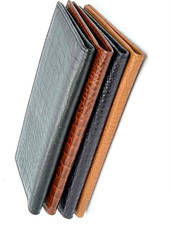 Croc Print Leather Cowhide Plain Checkbook Cover Holder Thin Wallet