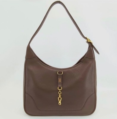 Authentic HERMES Trim 31 D Engraved One Shoulder Bag Brown Leather
