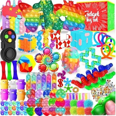 120 PCS Sensory Fidget Toy Bundle, Goodie Bag & Treasure Box Set Bulk Gifts Kids